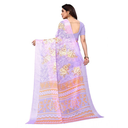 Women's Viscose Rayon Printed Saree With Unstitched Blouse (Purple)