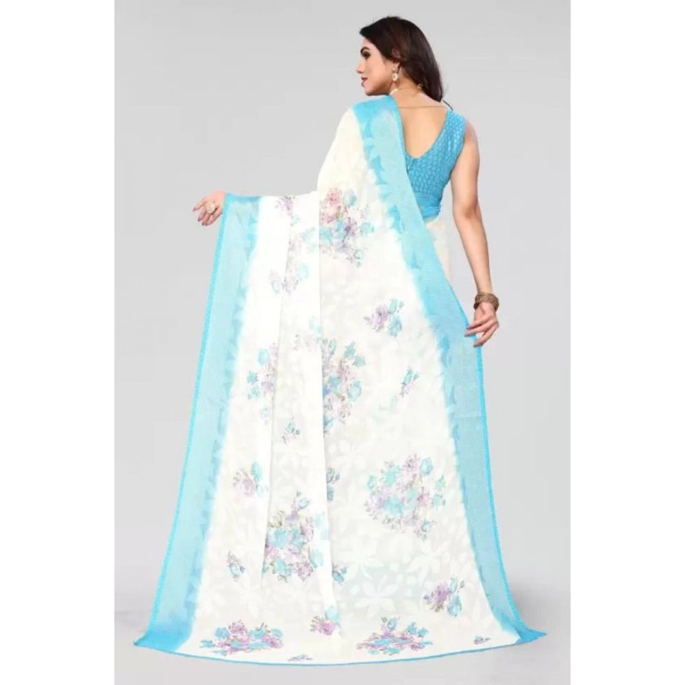 Women's Viscose Rayon Printed Saree With Unstitched Blouse (Sky Blue)