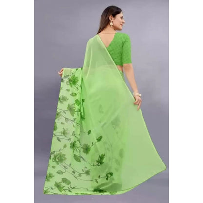 Women's Georgette Printed Saree With Unstitched Blouse (Green)