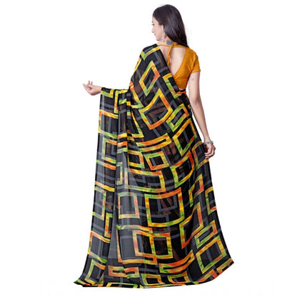 Women's Georgette Printed Saree With Unstitched Blouse (Yellow)