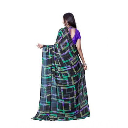 Women's Georgette Printed Saree With Unstitched Blouse (Green)