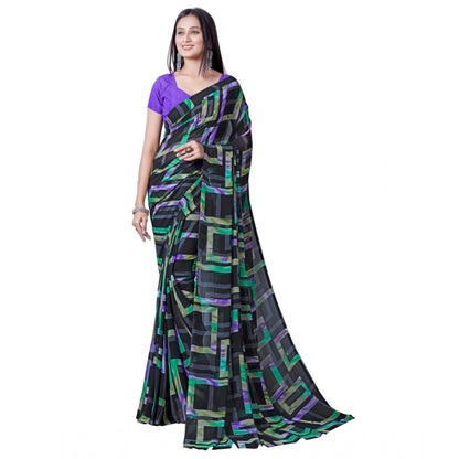 Women's Georgette Printed Saree With Unstitched Blouse (Green)