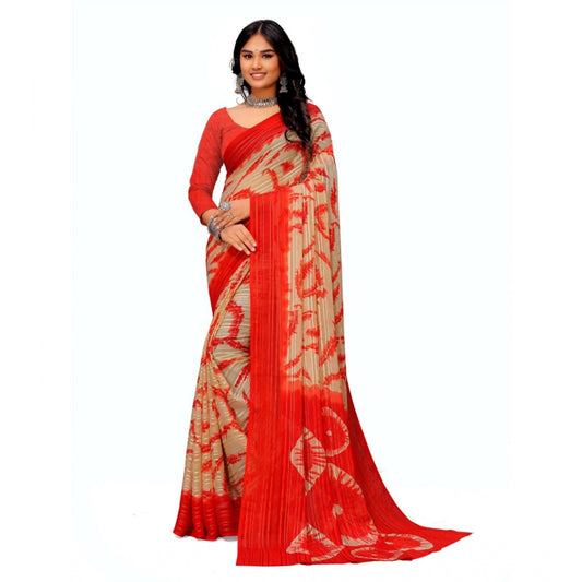 Women's Georgette Printed Saree With Unstitched Blouse (Red)