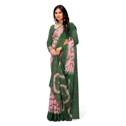 Women's Georgette Printed Saree With Unstitched Blouse (Green)