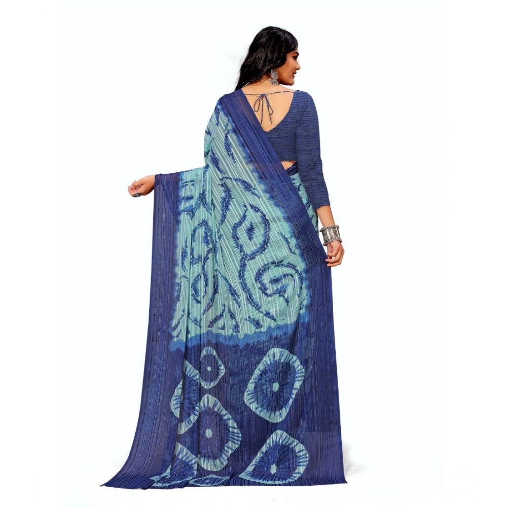 Women's Georgette Printed Saree With Unstitched Blouse (Blue)