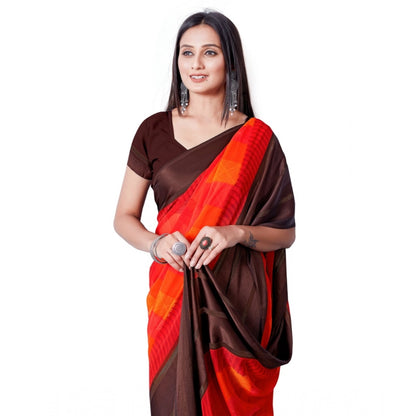 Women's Satin Patta Printed Saree With Unstitched Blouse (Red)