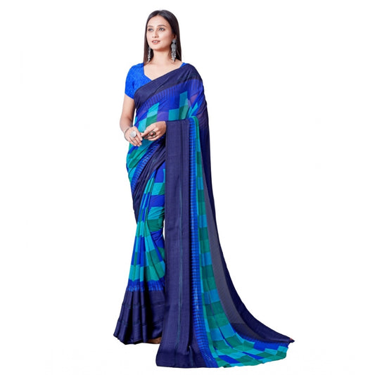 Women's Satin Patta Printed Saree With Unstitched Blouse (Skyblue)