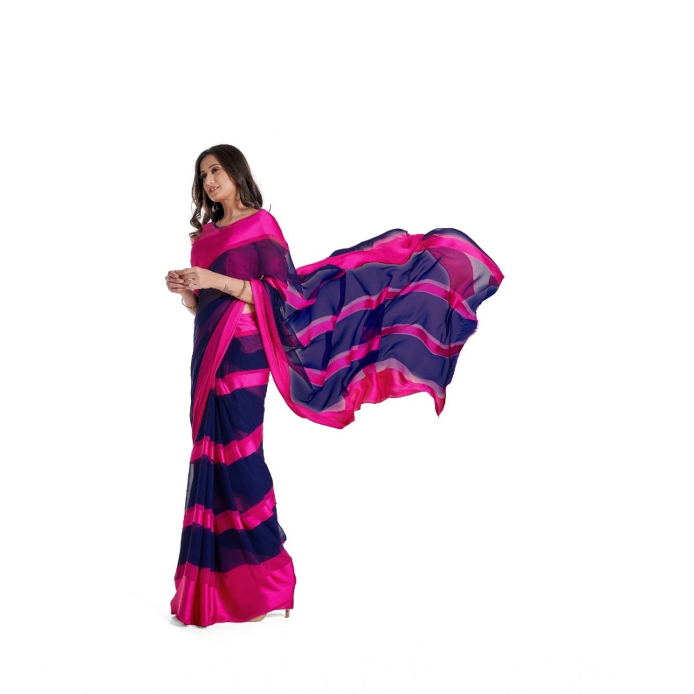 Women's Satin Patta Printed Saree With Unstitched Blouse (Pink)