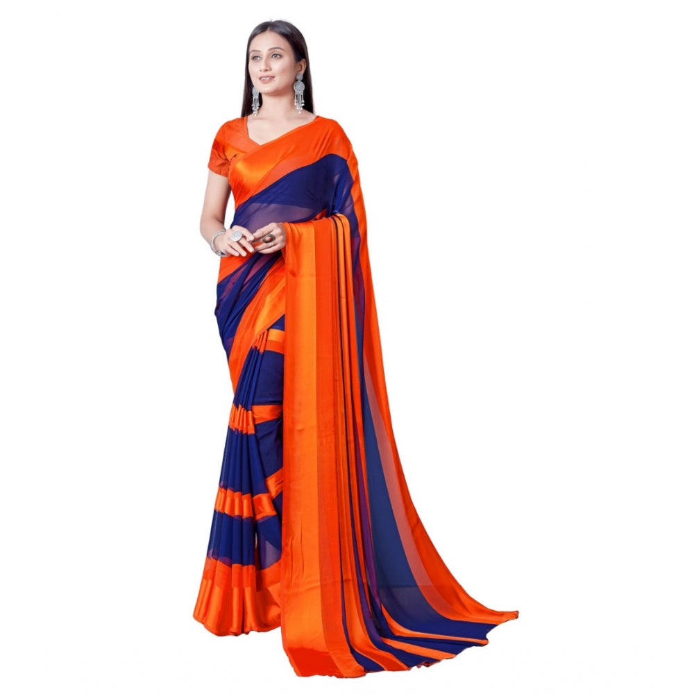 Women's Satin Patta Printed Saree With Unstitched Blouse (Orange)