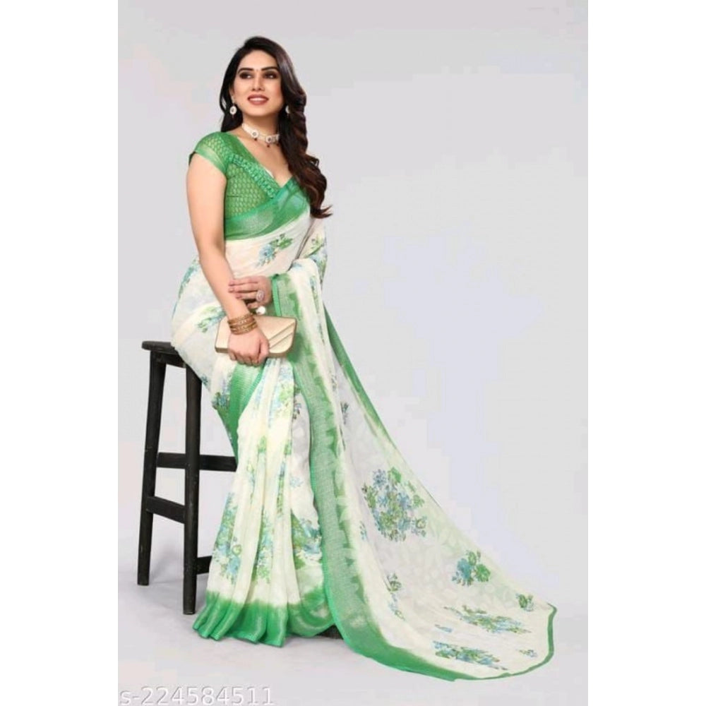 Women's Viscose Rayon Printed Saree With Unstitched Blouse (Green)