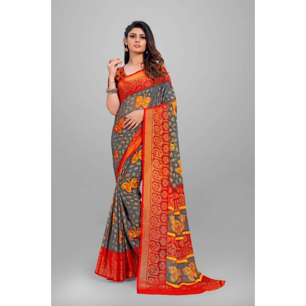 Women's Viscose Rayon Printed Saree With Unstitched Blouse (Grey)