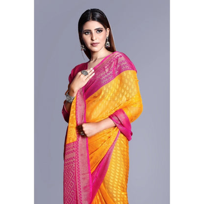 Women's Viscose Rayon Printed Saree With Unstitched Blouse (Yellow)