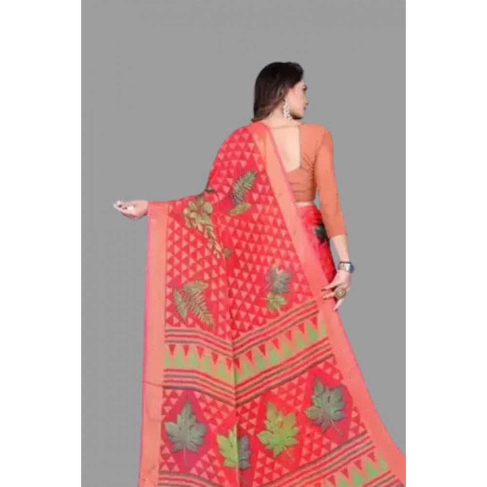 Women's Viscose Rayon Printed Saree With Unstitched Blouse (Red)