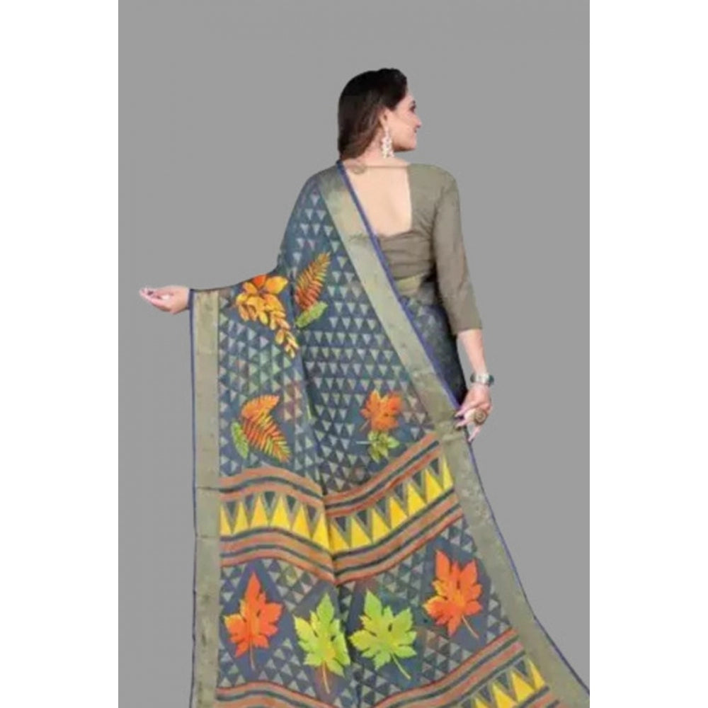 Women's Viscose Rayon Printed Saree With Unstitched Blouse (Grey)