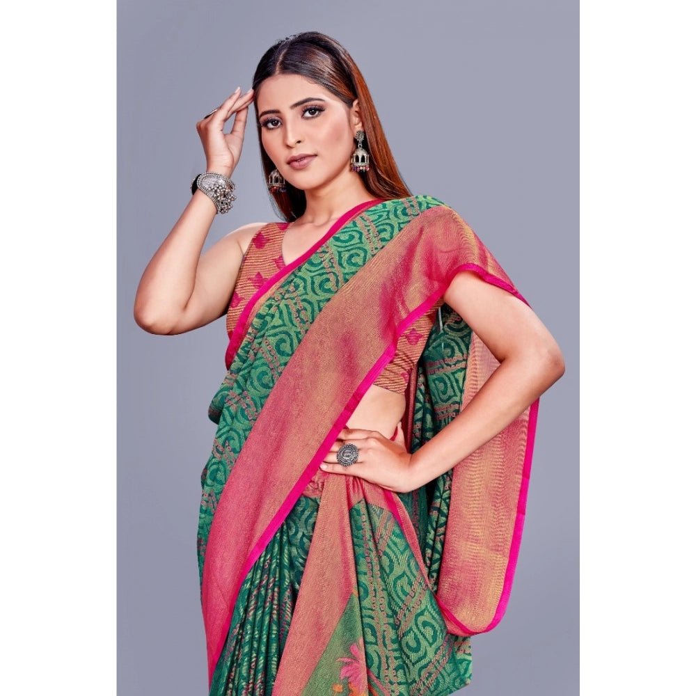 Women's Viscose Rayon Printed Saree With Unstitched Blouse (Rama)