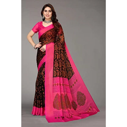 Women's Viscose Rayon Printed Saree With Unstitched Blouse (Black)