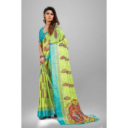 Women's Viscose Rayon Printed Saree With Unstitched Blouse (Mehendi)