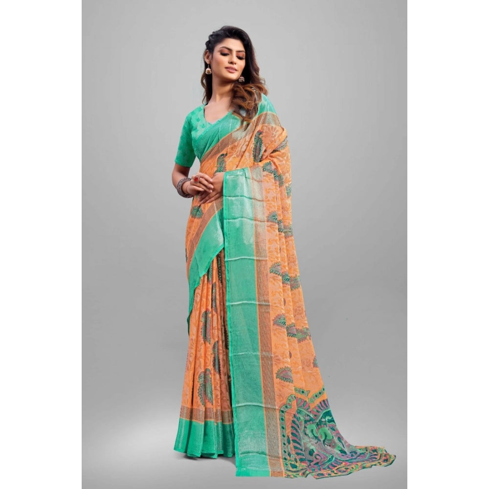 Women's Viscose Rayon Printed Saree With Unstitched Blouse (Orange)