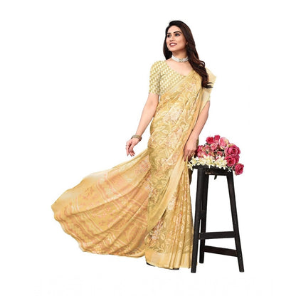 Women's Viscose Rayon Printed Saree With Unstitched Blouse (Yellow)