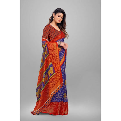 Women's Viscose Rayon Printed Saree With Unstitched Blouse (Blue)