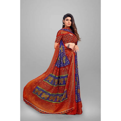 Women's Viscose Rayon Printed Saree With Unstitched Blouse (Blue)