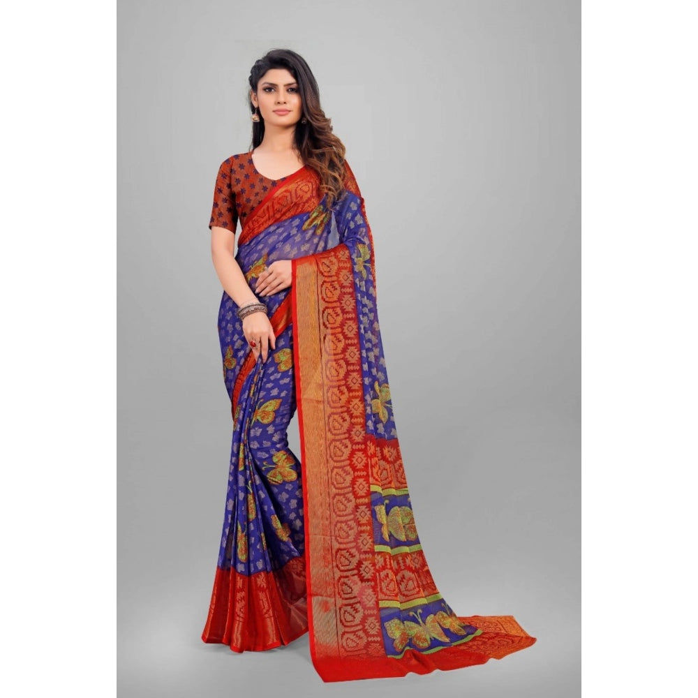 Women's Viscose Rayon Printed Saree With Unstitched Blouse (Blue)