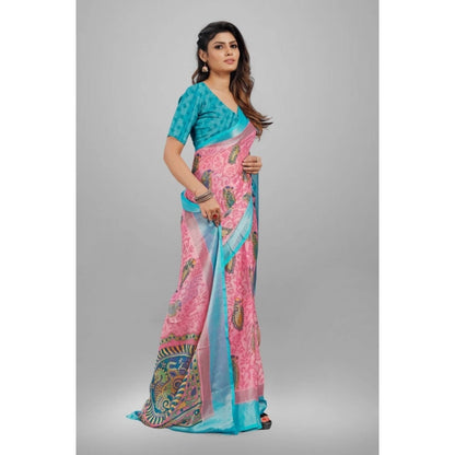 Women's Viscose Rayon Printed Saree With Unstitched Blouse (Pink)