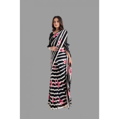 Women's Georgette Printed Saree With Unstitched Blouse (Black)