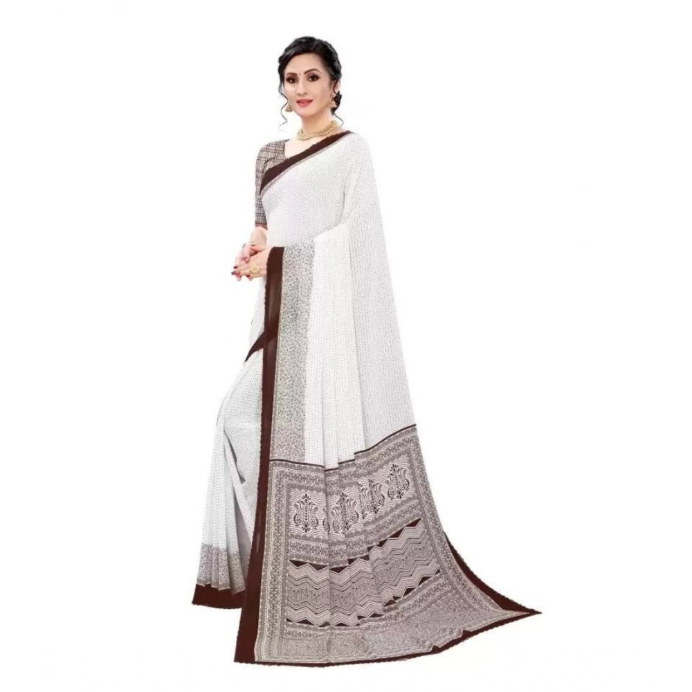 Women's Georgette Printed Saree With Unstitched Blouse (Coffee)