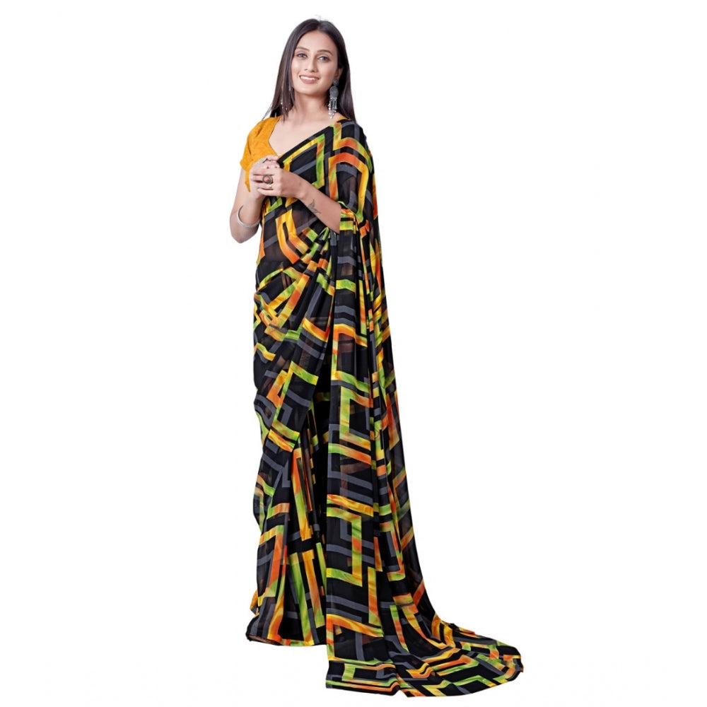 Women's Georgette Printed Saree With Unstitched Blouse (Yellow)