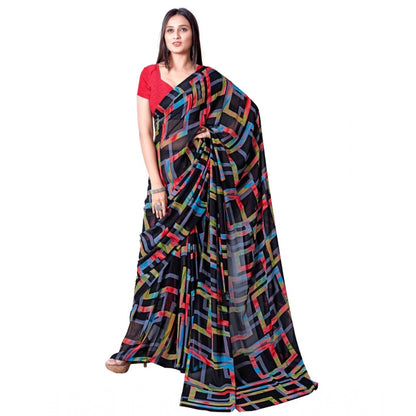 Women's Georgette Printed Saree With Unstitched Blouse (Red)