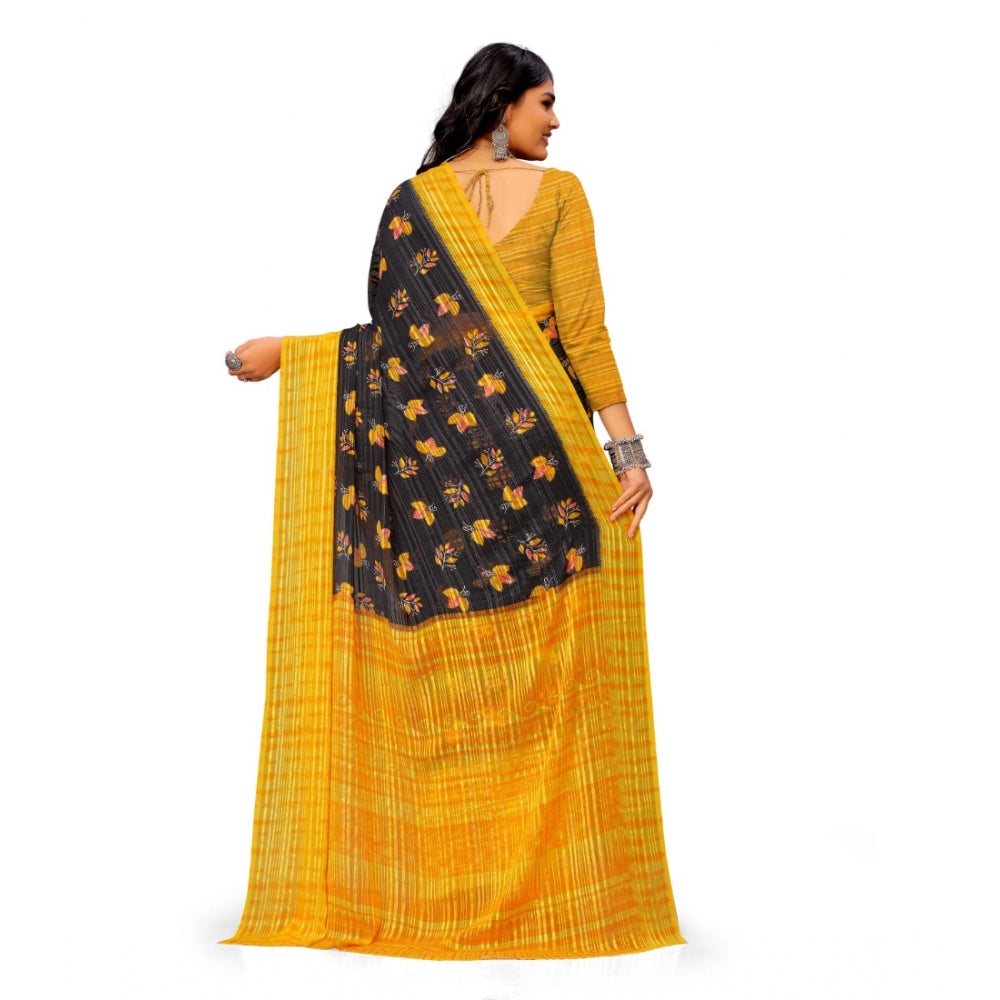 Women's Georgette Printed Saree With Unstitched Blouse (Yellow)