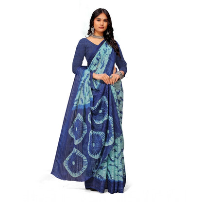 Women's Georgette Printed Saree With Unstitched Blouse (Blue)