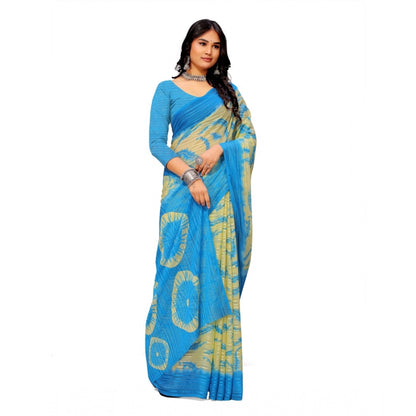 Women's Georgette Printed Saree With Unstitched Blouse (Skyblue)