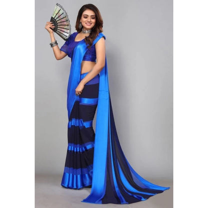 Women's Satin Patta Printed Saree With Unstitched Blouse (Skyblue)