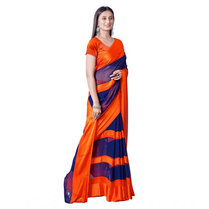 Women's Satin Patta Printed Saree With Unstitched Blouse (Orange)