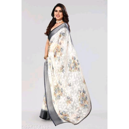 Women's Viscose Rayon Printed Saree With Unstitched Blouse (Black)