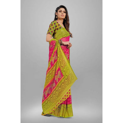 Women's Viscose Rayon Printed Saree With Unstitched Blouse (Pink)