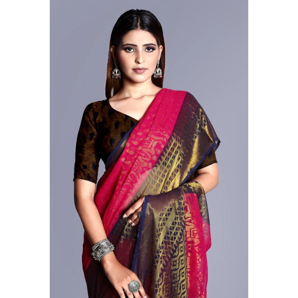 Women's Viscose Rayon Printed Saree With Unstitched Blouse (Pink)