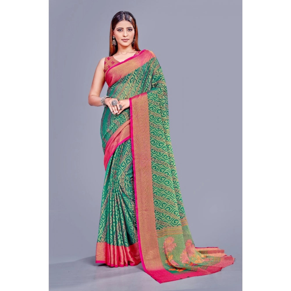 Women's Viscose Rayon Printed Saree With Unstitched Blouse (Rama)