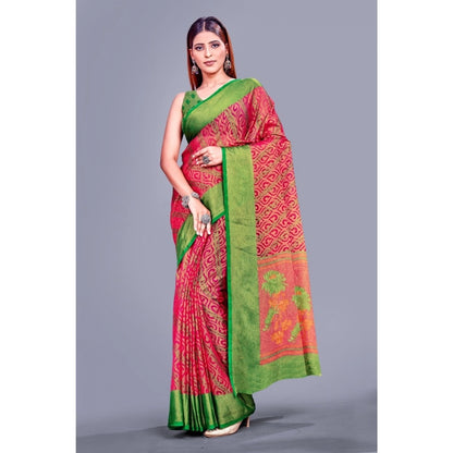 Women's Viscose Rayon Printed Saree With Unstitched Blouse (Pink)