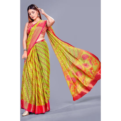 Women's Viscose Rayon Printed Saree With Unstitched Blouse (Green)