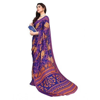 Women's Viscose Rayon Printed Saree With Unstitched Blouse (Blue)