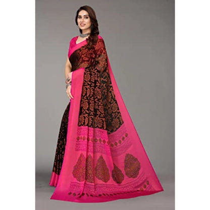 Women's Viscose Rayon Printed Saree With Unstitched Blouse (Black)