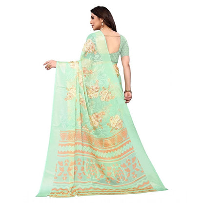 Women's Viscose Rayon Printed Saree With Unstitched Blouse (Pista)