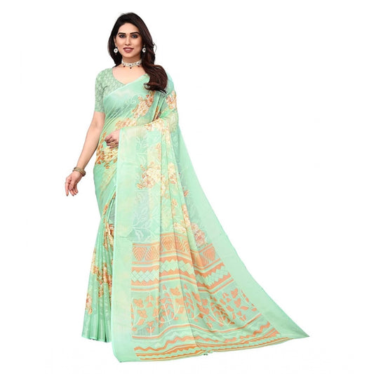 Women's Viscose Rayon Printed Saree With Unstitched Blouse (Pista)