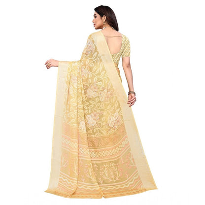 Women's Viscose Rayon Printed Saree With Unstitched Blouse (Yellow)