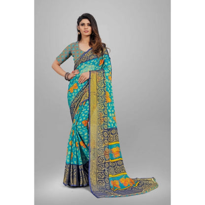 Women's Viscose Rayon Printed Saree With Unstitched Blouse (Sky Blue)