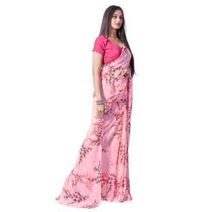 Women's Georgette Printed Saree With Unstitched Blouse (Pink)