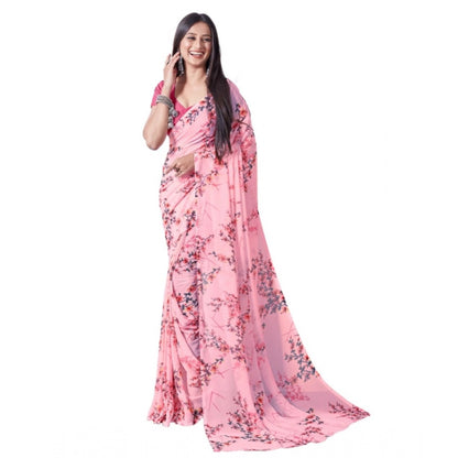 Women's Georgette Printed Saree With Unstitched Blouse (Pink)